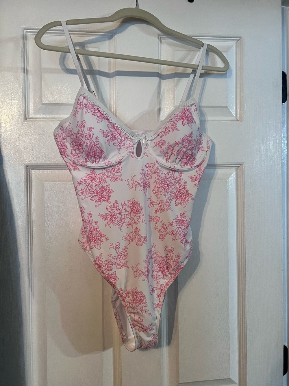 White and Pink Floral One-Piece Swimsuit
